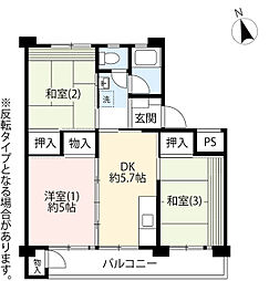 UR国立富士見台 5階3DKの間取り