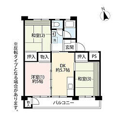 UR国立富士見台 5階3DKの間取り