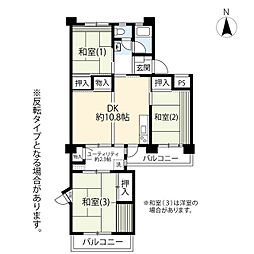 UR国立富士見台 5階3DKの間取り
