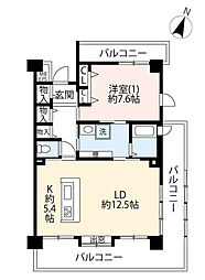 UR都市機構ひばりが丘パークヒルズ6-4号棟 1LDKの間取図画像