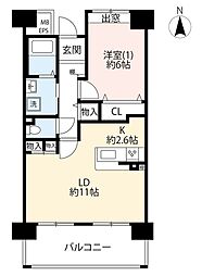 UR都市機構グリーンヒルズ東久留米6号棟 1LDKの間取図画像