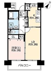 UR都市機構ひばりが丘パークヒルズ7-1号棟 1LDKの間取図画像
