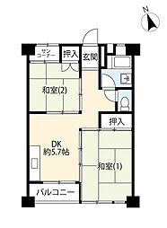 UR都市機構小平駅南口団地 2DKの間取図画像
