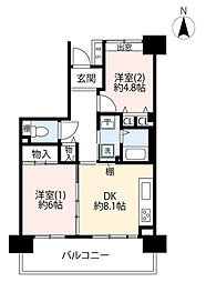 UR都市機構ひばりが丘パークヒルズ5-1号棟 2DKの間取図画像