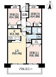 UR都市機構グリーンプラザひばりが丘南4号棟 3LDKの間取図画像