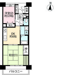URグリーンタウン美住一番街 1階2DKの間取り
