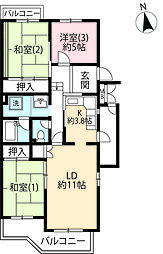 UR立川一番町東 3階3LDKの間取り