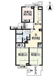 UR都市機構玉川上水エステート大南公園7号棟 3DKの間取図画像