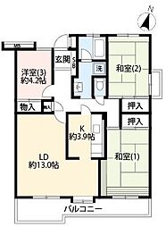 UR都市機構立川一番町東団地48号棟 3LDKの間取図画像