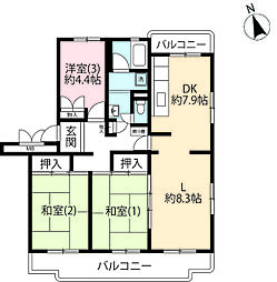 UR小山田桜台 2階3LDKの間取り