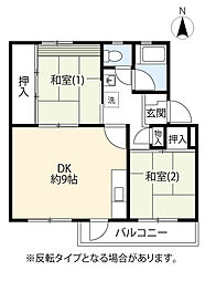 UR町田山崎 3階2DKの間取り