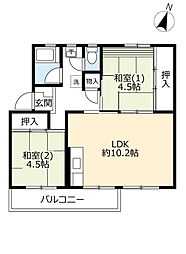 UR鶴川 4階2LDKの間取り