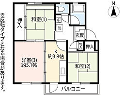 UR町田山崎 3階3Kの間取り