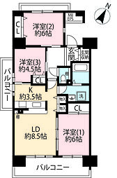 UR都市機構多摩平の森3-11号棟 3LDKの間取図画像