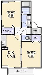 ル・ポミエB 2DKの間取図画像