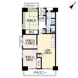 UR都市機構サントゥール中川9号棟 3LDKの間取図画像