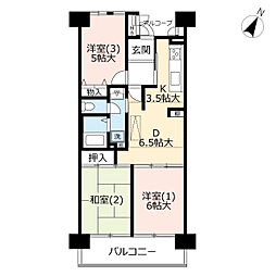 UR都市機構サントゥール中川9号棟 3DKの間取図画像