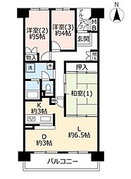 UR都市機構サントゥール中川8号棟 3LDKの間取図画像