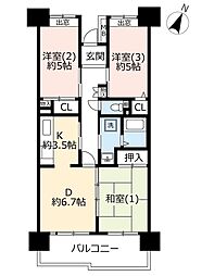 UR都市機構ビューコート小港9号棟 3DKの間取図画像