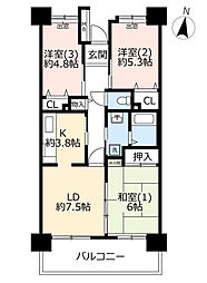 ウェルシティ横須賀ポートバレーヌ4番館 3DKの間取図画像