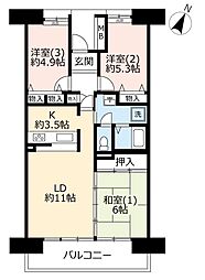 UR都市機構ビューコート小港1号棟 3LDKの間取図画像