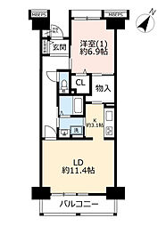UR都市機構プロムナード本牧2号棟 1LDKの間取図画像