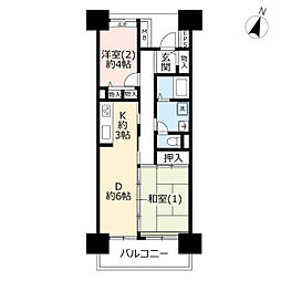 UR都市機構ビューコート小港2号棟 2DKの間取図画像