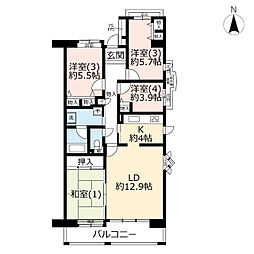 UR都市機構ベイシティ本牧南4号棟 4LDKの間取図画像