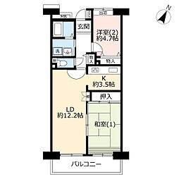 UR都市機構コンフォール西寺尾5号棟 2LDKの間取図画像