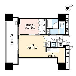 横浜ヴェールタワー 1LDKの間取図画像