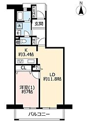 UR都市機構サンヴァリエ日吉12号棟 1LDKの間取図画像
