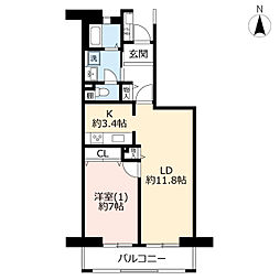 UR都市機構サンヴァリエ日吉12号棟 1LDKの間取図画像