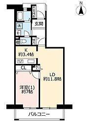 UR都市機構サンヴァリエ日吉12号棟 1LDKの間取図画像