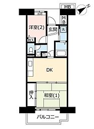 URプラザシティ相模大野 5階2DKの間取り