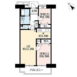 UR都市機構プラザシティ相模大野9号棟 2LDKの間取図画像