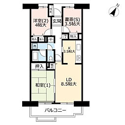UR都市機構プラザシティ相模大野14号棟 2LDKの間取図画像