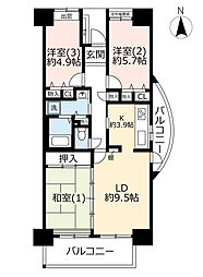 UR都市機構コンフォールさがみ南9号棟 3LDKの間取図画像