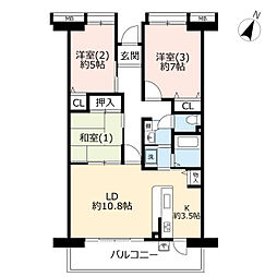 UR都市機構コンフォールさがみ南6号棟 3LDKの間取図画像