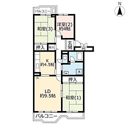 UR都市機構サニーメゾン平塚5号棟 3LDKの間取図画像