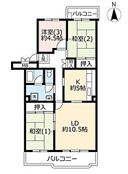 UR都市機構サニーメゾン平塚2号棟 3LDKの間取図画像