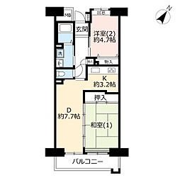 UR都市機構サンラフレ百合ヶ丘13号棟 2DKの間取図画像