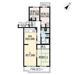 UR都市機構星が丘パークランドひよどり台6号棟 3LDKの間取図画像