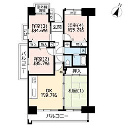 UR都市機構サンラフレ百合ヶ丘6号棟 4DKの間取図画像