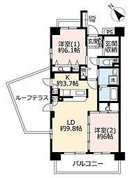 UR都市機構百合ヶ丘みずき街2号棟 2LDKの間取図画像