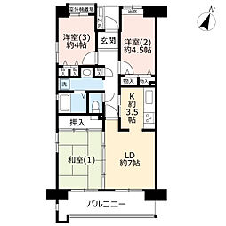 UR都市機構サンラフレ百合ヶ丘6号棟 3DKの間取図画像