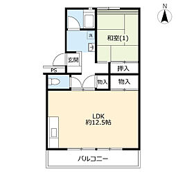UR都市機構港南台かもめ団地11号棟 1LDKの間取図画像