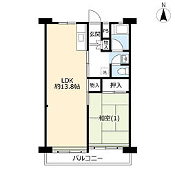 UR都市機構港南台かもめ団地4号棟 1LDKの間取図画像