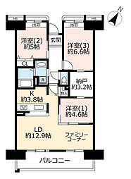 UR都市機構ビーコンヒル能見台サウスヒル5番館 3LDKの間取図画像