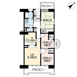 UR都市機構ビーコンヒル能見台ウエストヒルB館 3LDKの間取図画像