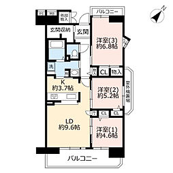 UR都市機構ビーコンヒル能見台サウスヒル6番館 3LDKの間取図画像